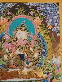 Buddhist Handmade Thangka Of Vajrasattva With Consort, [shakti], Yab-yum, [real Gold, Hand Painted]