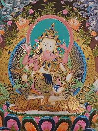 Buddhist Handmade Thangka Of Vajrasattva With Consort, [shakti], Yab-yum, [real Gold, Hand Painted]