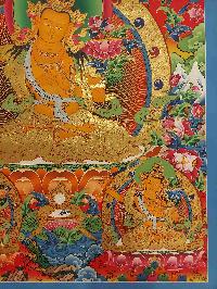 Buddhist Handmade Thangka Of Manjushri, Manjushree [real Gold, Hand Painted]