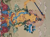 [karma Gadri Art], Handmade Thangka Of Manjushree [real Gold, Hand Painted]