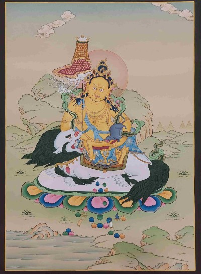 [karma Gadri Art], Handmade Thangka Of Jambhala: Namtose [real Gold, Hand Painted]