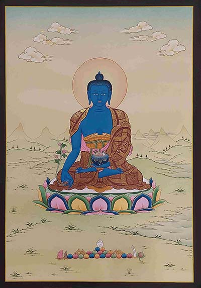 [karma Gadri Art], Handmade Thangka Of Medicine Buddha [real Gold, Hand Painted]