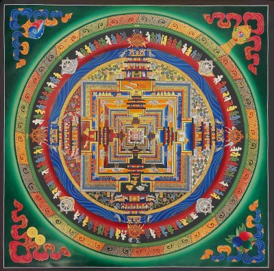 Buddhist Handmade Thangka Of Kalachakra Mandala [real Gold, Hand Painted]