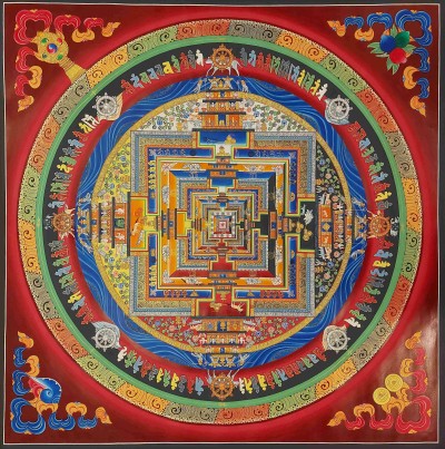 Buddhist Handmade Thangka Of Kalachakra Mandala [real Gold, Hand Painted]