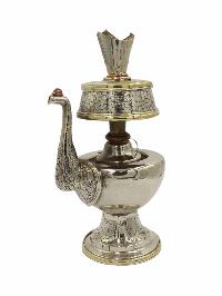 Copper Silver Plated Bhumpa- Bhumba Offering Bowl Set With Stand, [silver Plated], [medium]
