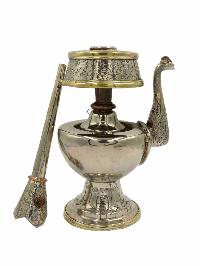 Copper Silver Plated Bhumpa- Bhumba Offering Bowl Set With Stand, [silver Plated], [medium]