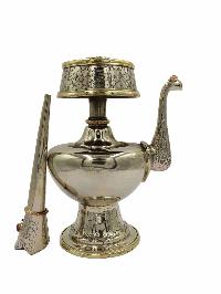 Copper Silver Plated Bhumpa- Bhumba Offering Bowl Set With Stand, [silver Plated], [small]