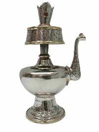 Copper Silver Plated Bhumpa- Bhumba Offering Bowl Set With Stand, [silver Plated], [small]