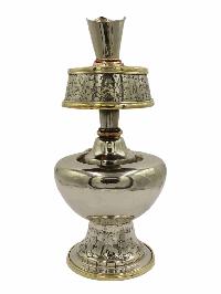 Copper Silver Plated Bhumpa- Bhumba Offering Bowl Set With Stand, [silver Plated], [small]