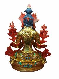 Buddhist Handmade Statue Of Maitreya Buddha [full Gold Plated, Stone Setting, Face Painted]