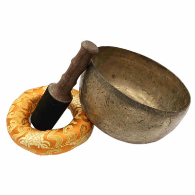 [old], Buddhist [real Antique] Hand Beaten [jambati] Singing Bowl, [select Accessories]