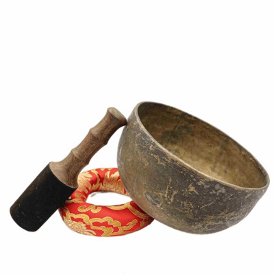 [old], Buddhist [real Antique] Hand Beaten [jambati] Singing Bowl, [select Accessories]