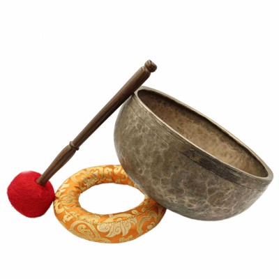 [old], Buddhist [real Antique] Hand Beaten [jambati] Singing Bowl, [select Accessories]