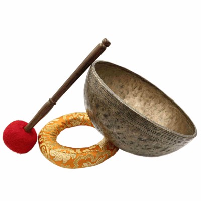 [old], Buddhist [real Antique] Hand Beaten [jambati] Singing Bowl, [select Accessories]