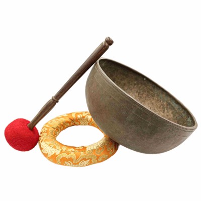[old], Buddhist [real Antique] Hand Beaten [jambati] Singing Bowl, [select Accessories]