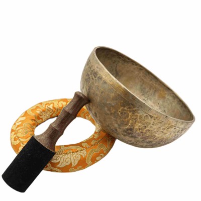 [old], Buddhist [real Antique] Hand Beaten [jambati] Singing Bowl, [select Accessories]
