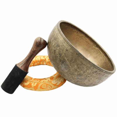 [old], Buddhist [real Antique] Hand Beaten [jambati] Singing Bowl, [select Accessories]