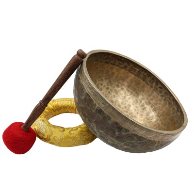 [old], Buddhist [real Antique] Hand Beaten [jambati] Singing Bowl, [select Accessories]