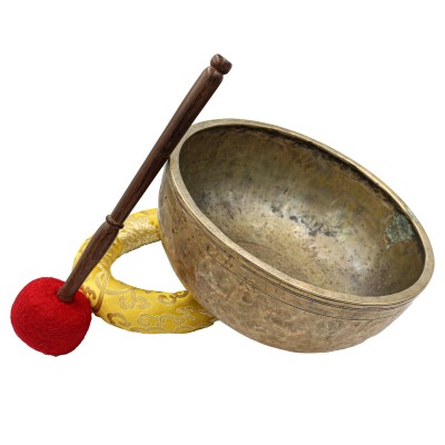 [old], Buddhist [real Antique] Hand Beaten [jambati] Singing Bowl, [select Accessories]