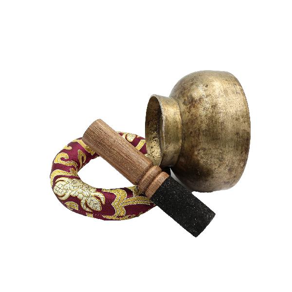 [old], Buddhist [real Antique] Hand Beaten [stand Naga] Singing Bowl, [select Accessories]