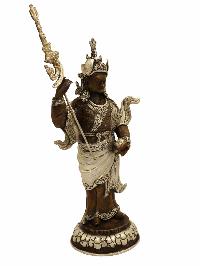 Buddhist Handmade Statue Of Standing [padmasambhava], [chocolate Oxidation] With Silver Plating