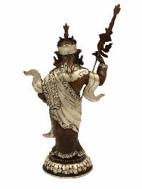 Buddhist Handmade Statue Of Standing [padmasambhava], [chocolate Oxidation] With Silver Plating