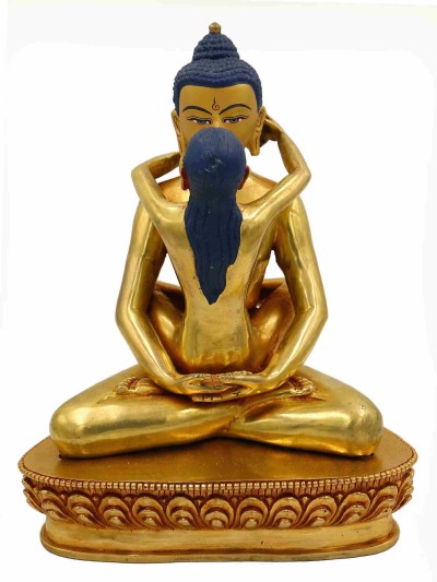 Buddhist Handmade Statue Of [samantabhadra], [full Fire Gold Plated], With Painted Face