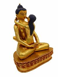 Buddhist Handmade Statue Of [samantabhadra], [full Fire Gold Plated], With Painted Face