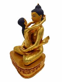 Buddhist Handmade Statue Of [samantabhadra], [full Fire Gold Plated], With Painted Face