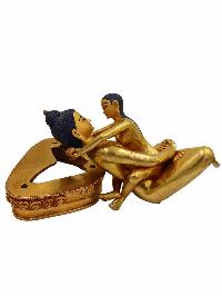 Buddhist Handmade Statue Of [samantabhadra], [full Fire Gold Plated], With Painted Face