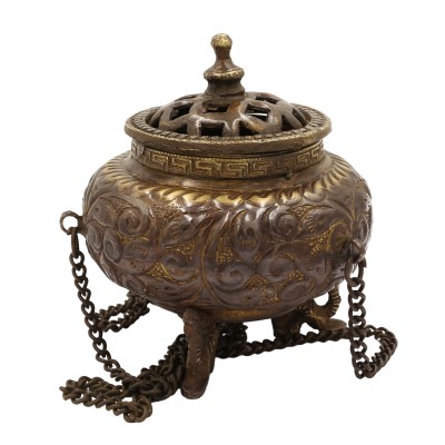 Hand Beaten Metal Incense Burner, [brass And Copper], [hanging & Swinging]