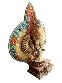 Buddhist Statue Of Sahasrabhuja Avalokitesvara, Partly Gold Plated Painted Face