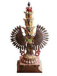 Buddhist Statue Of Sahasrabhuja Avalokitesvara, Partly Gold Plated Painted Face