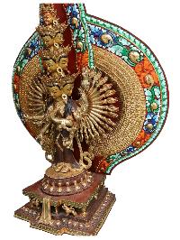 Buddhist Statue Of Sahasrabhuja Avalokitesvara, Partly Gold Plated Painted Face