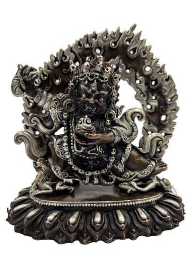 Statue Of Kaju Mahakala Of The Black Cloak, Kajupa Mahakala, Silver Oxidized