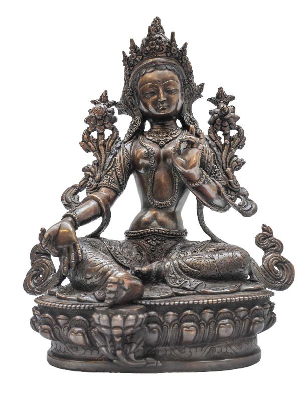 Buddhist Statue Of [green Tara], Oxidized Antique Finishing
