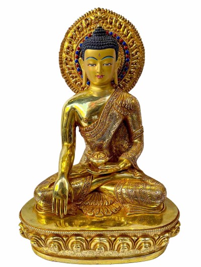 Buddhist Statue Of [shakyamuni Buddha], Full Gold Plated Painted Face