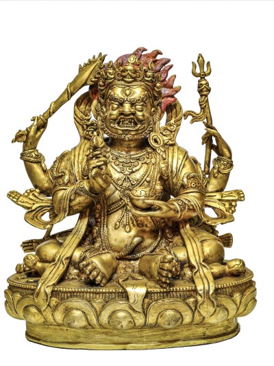 Buddhist Statue Of [black Mahakala], Chucheppa Mahakala, Full Gold Plated Antique Finishing