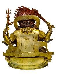 Buddhist Statue Of [black Mahakala], Chucheppa Mahakala, Full Gold Plated Antique Finishing