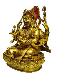 Buddhist Statue Of [black Mahakala], Chucheppa Mahakala, Full Gold Plated Antique Finishing