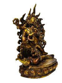 Buddhist Statue Of [black Mahakala], Full Gold Plated, Antique Finishing