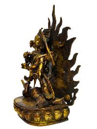 Buddhist Statue Of [black Mahakala], Full Gold Plated, Antique Finishing