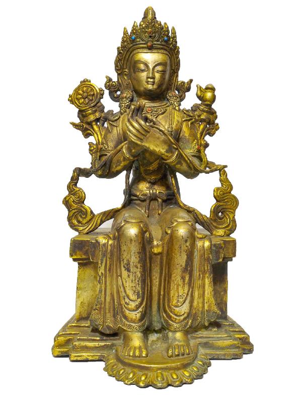 Buddhist Statue Of [maitreya Buddha], Full Gold Plated Antique Finishing
