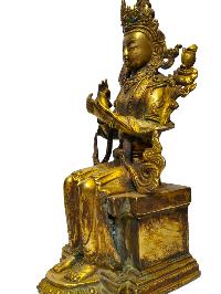 Buddhist Statue Of [maitreya Buddha], Full Gold Plated Antique Finishing