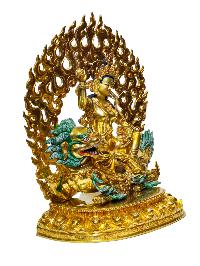 Buddhist Statue Of [lion Vajrasattav], Full Gold Plated Painted Face