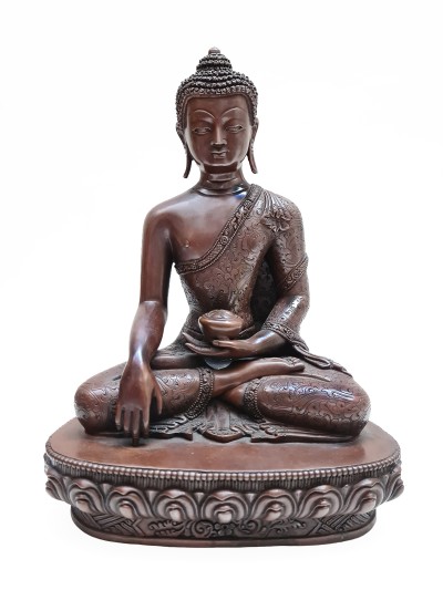 Buddhist Statue Of Shakyamuni Buddha, [chocolates Oxidized] With [flower Desigh]