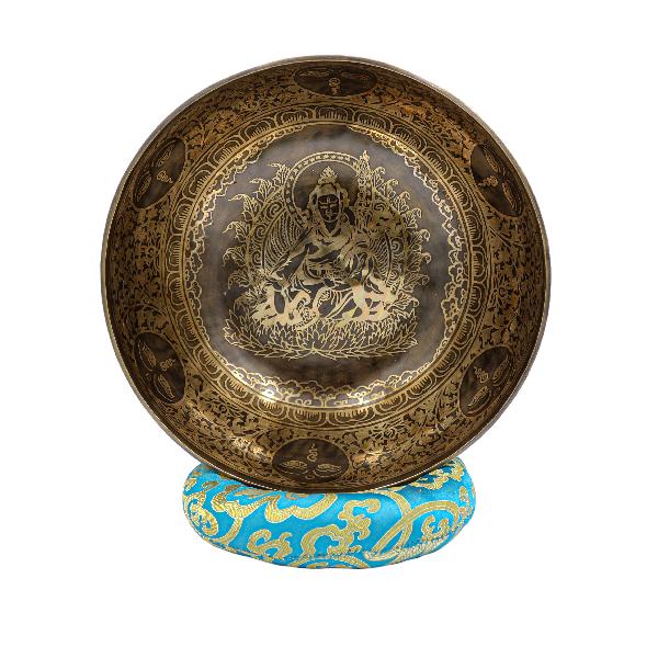 Buddhist Hand Beaten Jambati Singing Bowl, With Super Fine Etching Carving