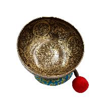 Buddhist Hand Beaten Jambati Singing Bowl, With Super Fine Etching Carving