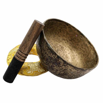 [old], Buddhist [real Antique] Hand Beaten [jambati] Singing Bowl, [select Accessories]