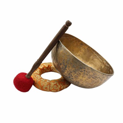 [old], Buddhist [real Antique] Hand Beaten [jambati] Singing Bowl, [select Accessories]